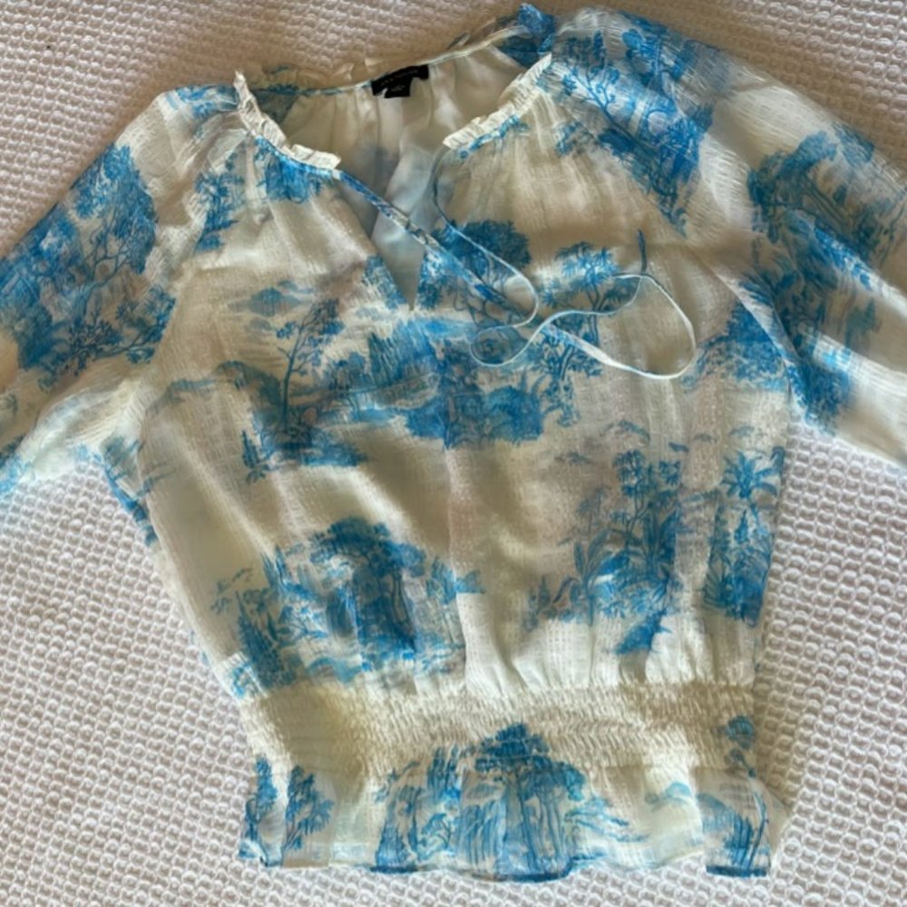 ANN TAYLOR LOFT - TROPICAL BOUSE - XS - BLUE